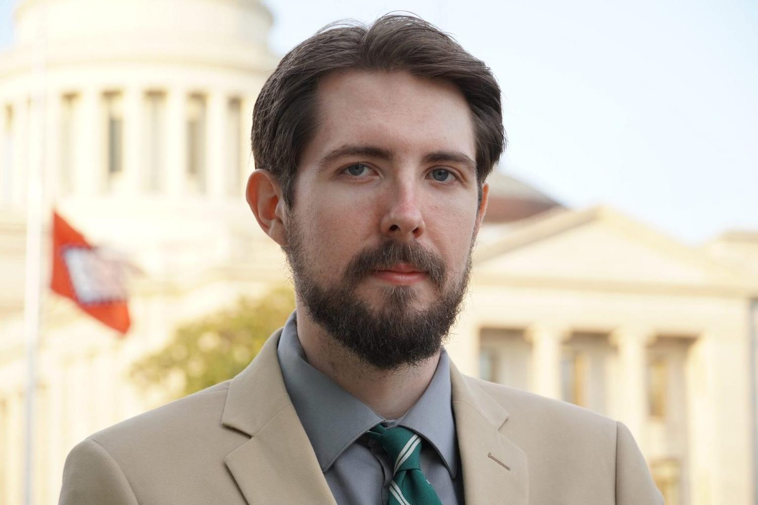 Andrew Cade Eberly outside the Arkansas State Capitol